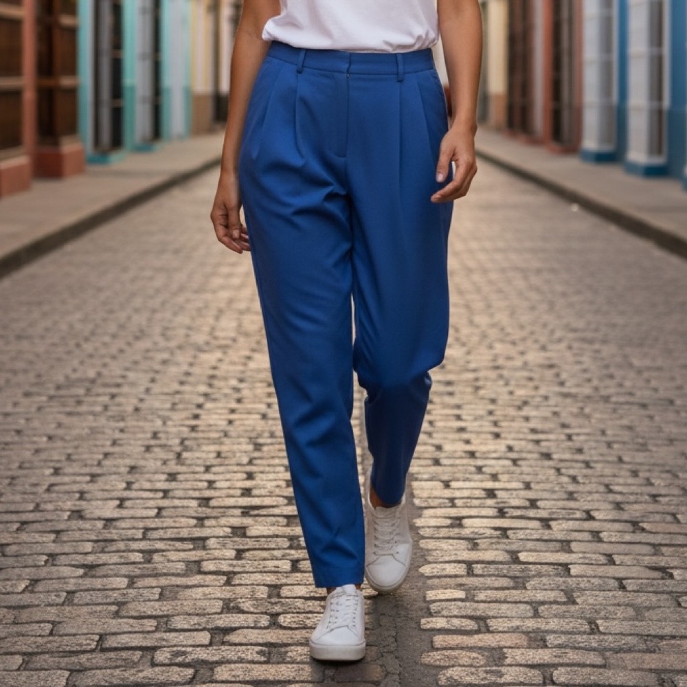 Vintage Talbots David Brooks Blue High Waist Pleated Cotton Blend Pants Size 12W